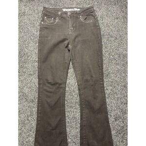 Western Blue Womens Bootcut Jeans Faded Black Embellished Pockets Size 31x31.5